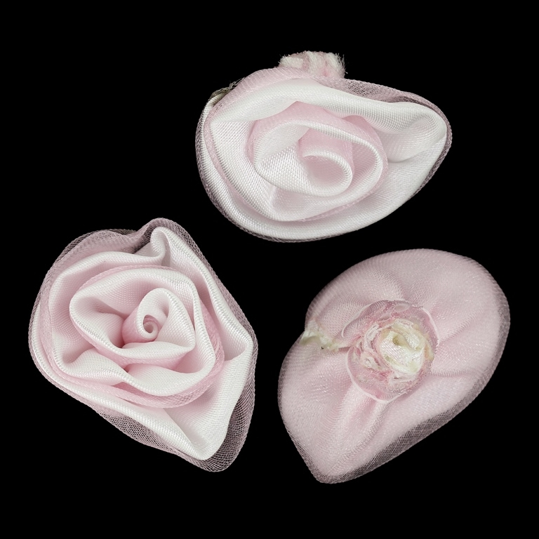 TEXTILE BEADS - SATIN AND ORGANZA - ROSE - 30mm WHITE 001 AND ROSE DUST (LIGHT) - 10 pcs.