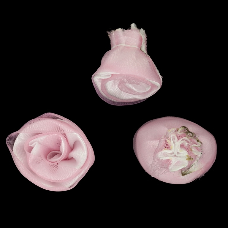 TEXTILE BEADS - SATIN AND ORGANZA - ROSE - 30mm WHITE 001 AND PINK (LIGHT) - PACKAGE 50pcs.