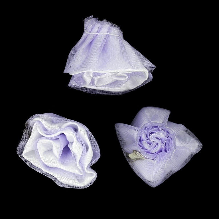 TEXTILE BEADS - SATIN AND ORGANZA - ROSE - 30mm WHITE 001 AND PURPLE (LIGHT) - PACKAGE 50pcs.