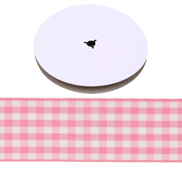 COUNTRY CHECK PATTERN RIBBON - 26mm PINK AND WHITE - PACKAGE 2x50yards(45m)