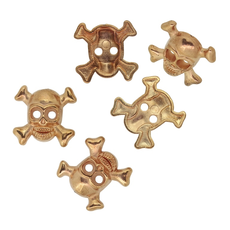 FOR SEWING - METALLIZED CCB BUTTON TYPE - SKULL WITH BONES 01 - 23x22x5mm COPPER (LIGHT) - 20g (23pcs.) Hole-2x3.0mm