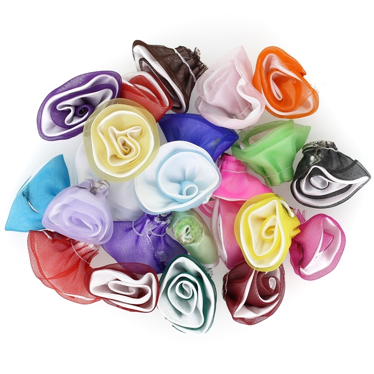 TEXTILE BEADS - SATIN AND ORGANZA - ROSE - 30mm MIX - PACKAGE 50pcs.