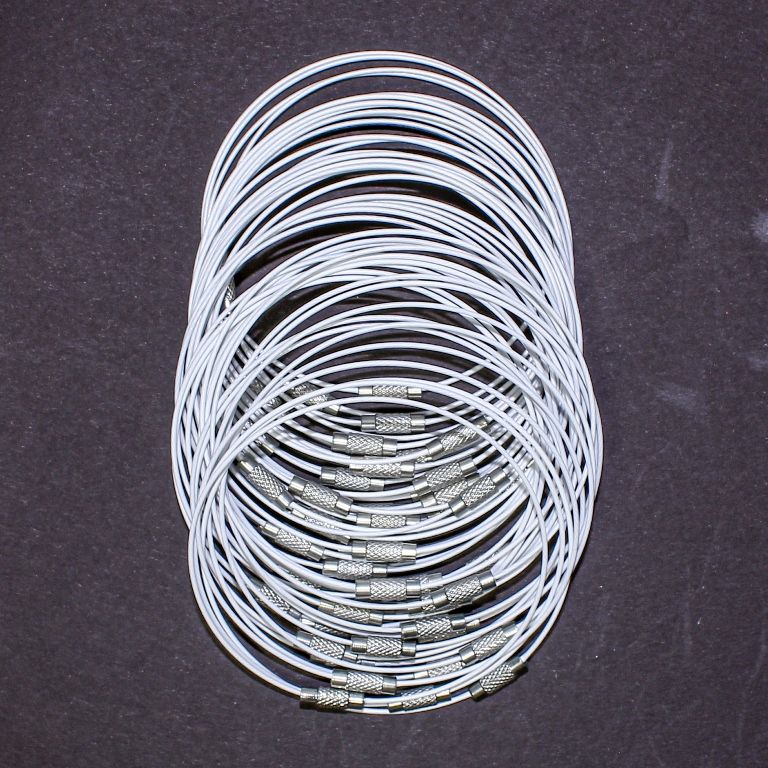 STRING WITH CLASP - STEEL CORD 1mm - BRACELET - 70mm WHITE 22 - PACKAGE 50pcs.