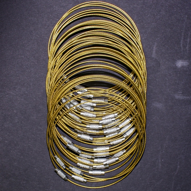 STRING WITH CLASP - STEEL CORD 1mm - BRACELET - 70mm GOLD 04 - PACKAGE 50pcs.