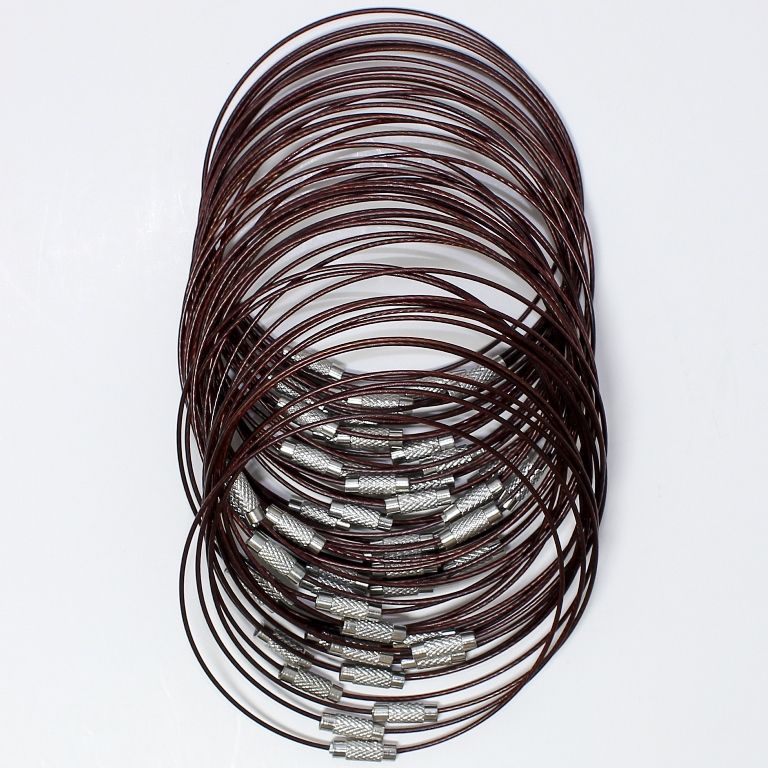 STRING WITH CLASP - STEEL CORD 1mm - BRACELET - 70mm BROWN (DARK) - PACKAGE 50pcs.