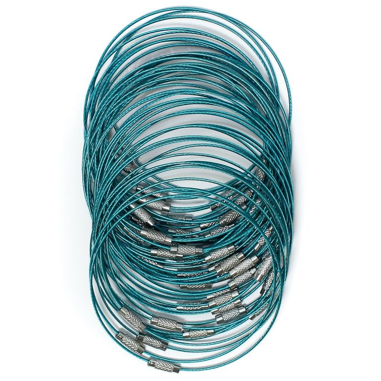 STRING WITH CLASP - STEEL CORD 1mm - BRACELET - 70mm TURQUOISE (LIGHT) 09 - PACKAGE 50pcs.