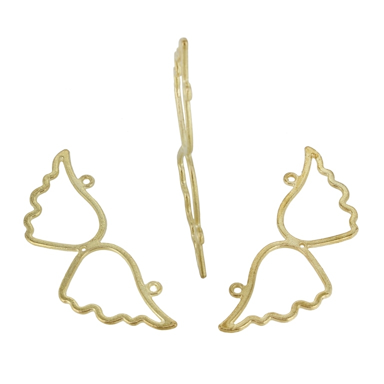 METAL BEADS - PENDANT - 2 NECKLACE RINGS - ANGEL WINGS 02 - 23x60x1.4mm GOLD - 4pcs. Hole-1.8mm