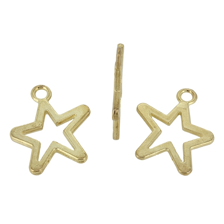 METAL BEADS - PENDANT - STAR 03 CONTOUR - 28x22x2mm GOLD - PACKAGE 40pcs. Hole-3.0mm