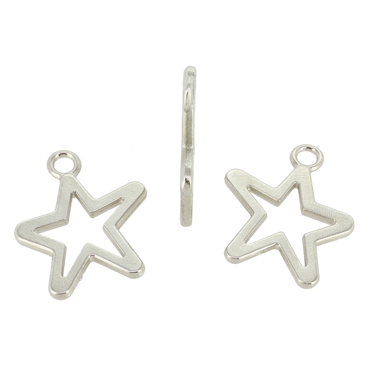 METAL BEADS - PENDANT - STAR 03 CONTOUR - 28x22x2mm NICKEL - PACKAGE 40pcs. Hole-3.0mm