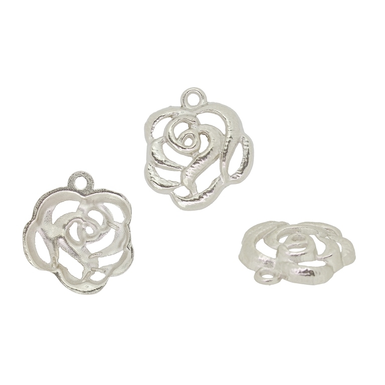 METAL BEADS - PENDANT - ROSE 01 - 23x21x5mm NICKEL - 4pcs. Hole-2.2mm