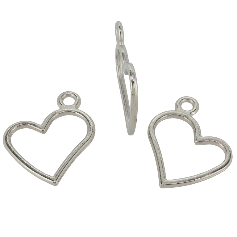 METAL BEADS - PENDANT - HEART 03 CONTOUR - 29x23x1.8mm NICKEL - 5pcs. Hole-3.0mm