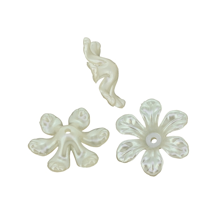 BEADS FOR SEWING - PLASTIC BEADS - FLOWER 02 - 23x6mm ECRU 17 - 20g (36pcs.) Hole-2.0mm 