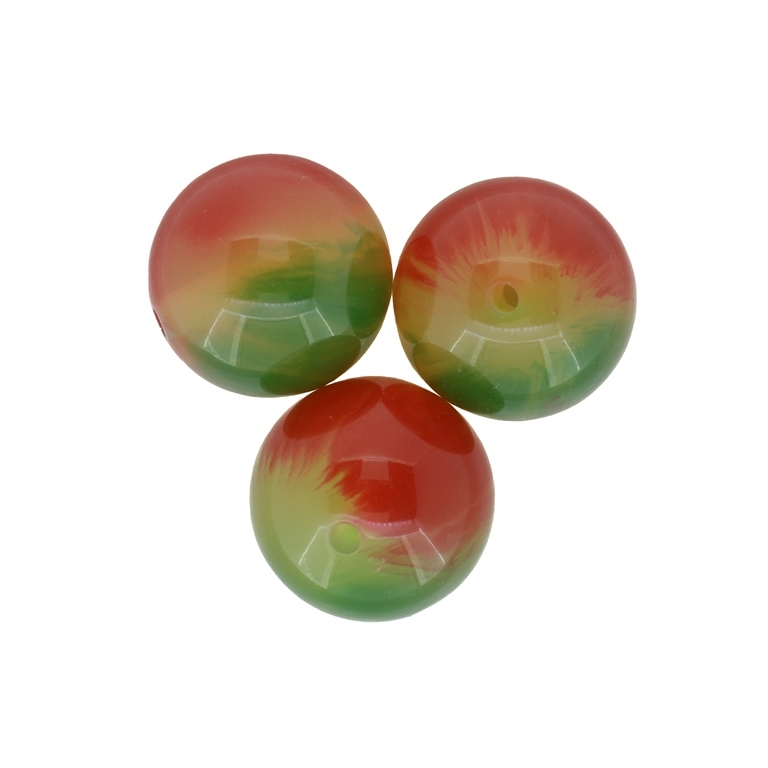 PLASTIC BEADS - BALL TRICOLOR - 20mm GREEN-AMBER (LIGHT)-RED - 50g Hole-2.5mm (9pcs.)