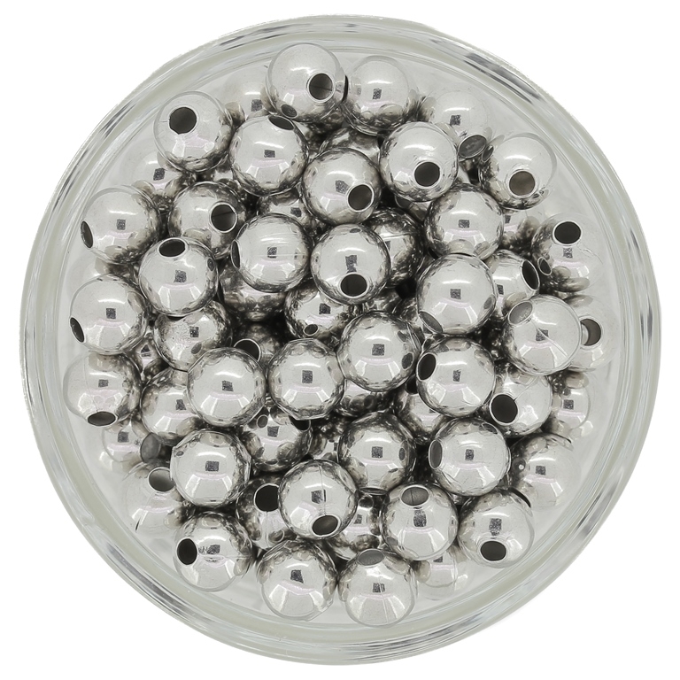 METAL BEADS FOR STRINGING - BALL - 6mm NICKEL - 100pcs. Hole-2.5mm