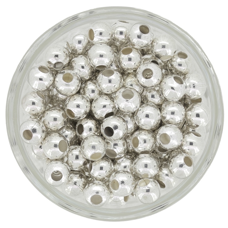 METAL BEADS FOR STRINGING - BALL - 6mm SILVER - 100pcs. Hole-2.5mm