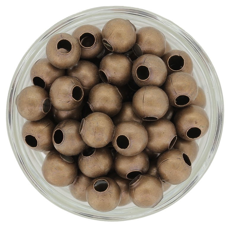 METAL BEADS FOR STRINGING - BALL - 8mm ANTIQUE BRASS (LIGHT) - 50pcs. Hole-3.2mm