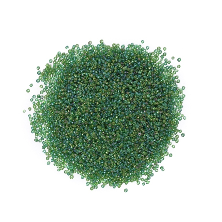 GLASS SEED BEADS - BALL 2mm - TRANSPARENT RAINBOW - GREEN 167В - PACKAGE 450g Hole-0.8mm