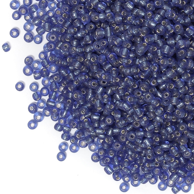 GLASS SEED BEADS - BALL 3mm - SILVER LINED - BLUE (DARK) 26 - 50g Hole-1.0mm