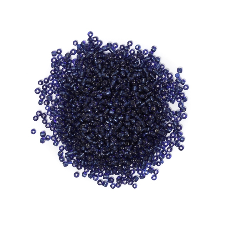 GLASS SEED BEADS - BALL 4mm - SILVER LINED - BLUE (DARK) 28 - PACKAGE 450g Hole-1.5mm