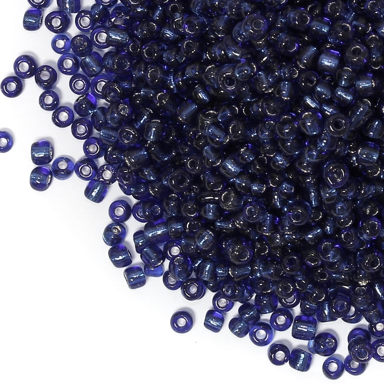 GLASS SEED BEADS - BALL 4mm - SILVER LINED - BLUE (DARK) 28 - 50g Hole-1.5mm