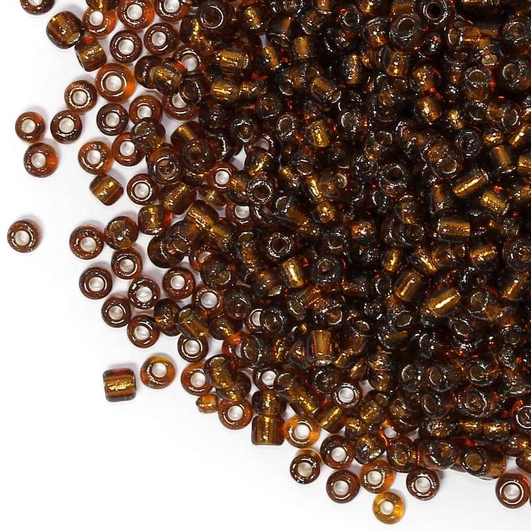 GLASS SEED BEADS - BALL 4mm - SILVER LINED - BROWN 53 - 50g Hole-1.5mm