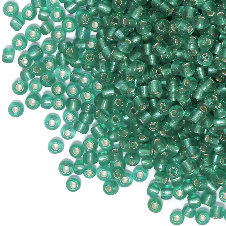 GLASS SEED BEADS - BALL 4mm - SILVER LINED - TURQUOISE 51А - 50g Hole-1.5mm