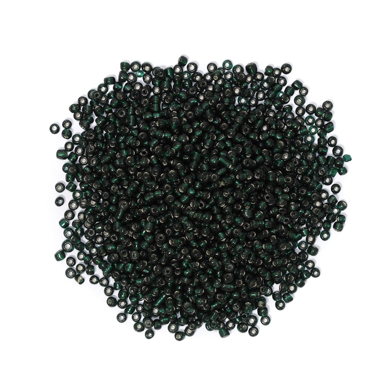 GLASS SEED BEADS - BALL 4mm - SILVER LINED - GREEN (DARK) 53А - PACKAGE 450g Hole-1.5mm