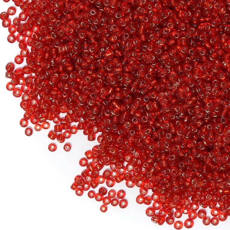 GLASS SEED BEADS - BALL 2mm - SILVER LINED - RED 25 - 50g Hole-0.8mm