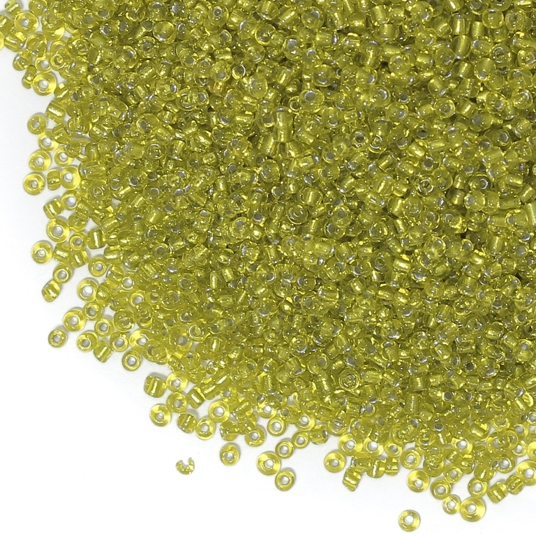 GLASS SEED BEADS - BALL 2mm - SILVER LINED - YELLOW 30 - 50g Hole-0.8mm