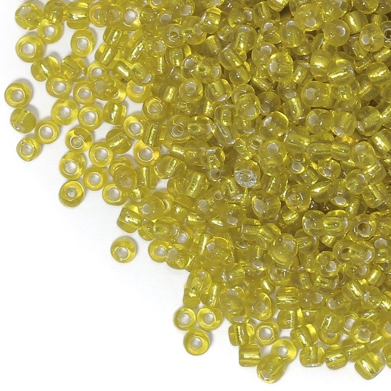 GLASS SEED BEADS - BALL 4mm - SILVER LINED - YELLOW 30 - 50g Hole-1.5mm