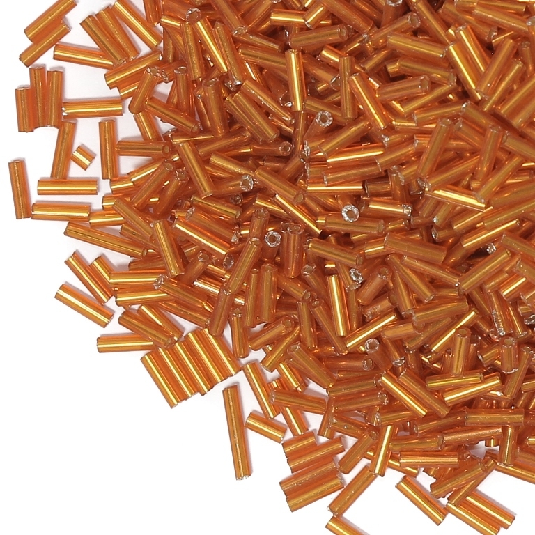 GLASS SEED BEADS - BUGLES 6x2mm - SILVER THREAD - ORANGE 29 - 50g Hole-0.8mm