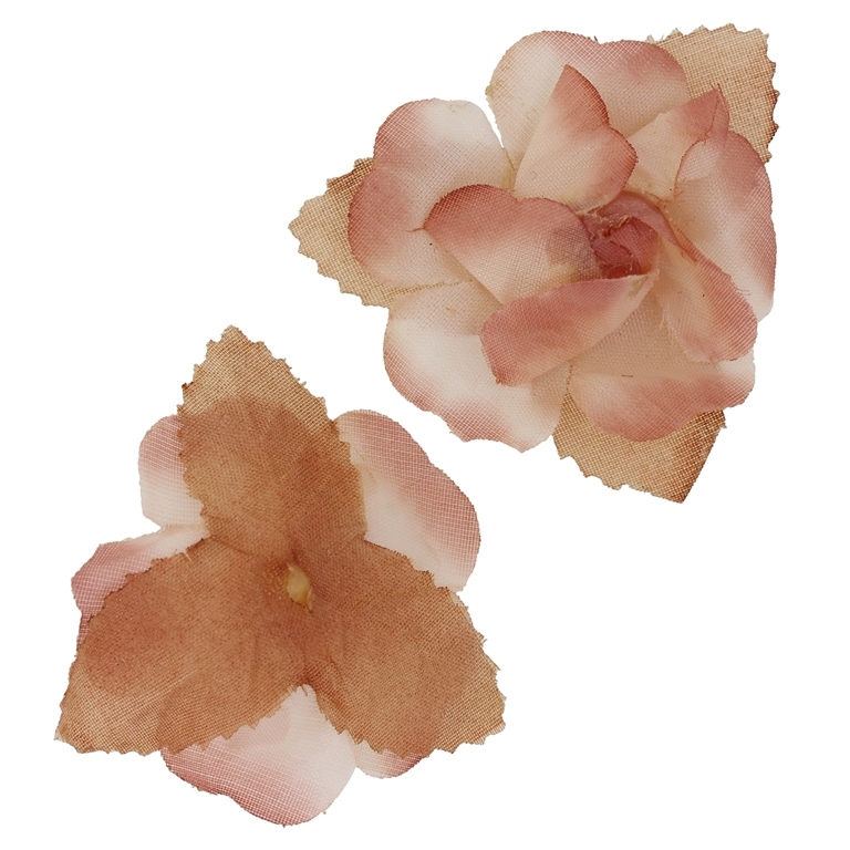 TEXTILE BEADS - POLYESTER - FLOWER WITH LEAVES 01 - 42х42mm ROSE DUST AND BROWN (LIGHT) - PACKAGE 50pcs.