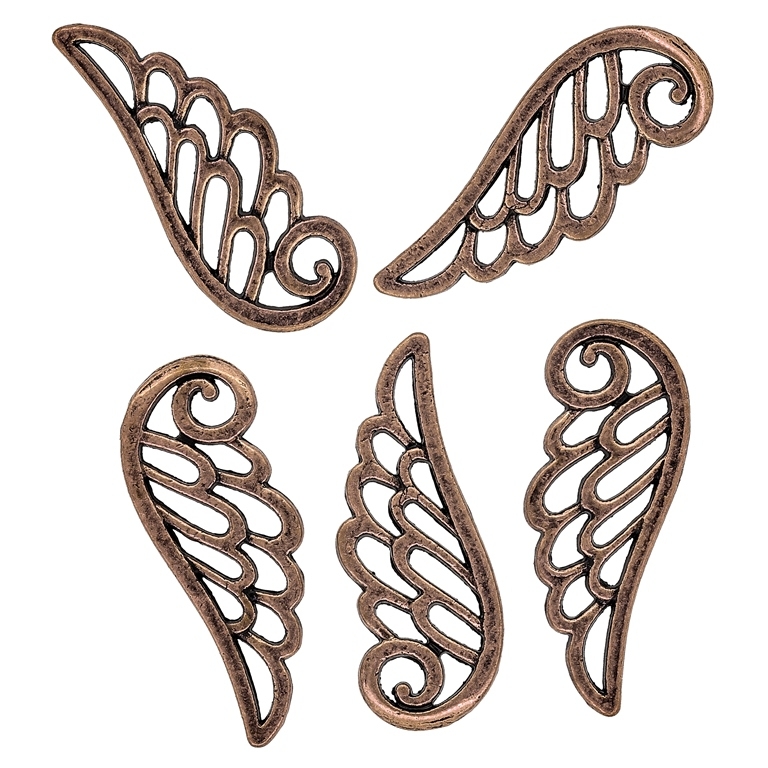 METAL BEADS - PENDANT - ANGEL WING CONTOUR 01 - 10x24x1.5mm ANTIQUE BRASS - 10pcs. Hole-1.5mm