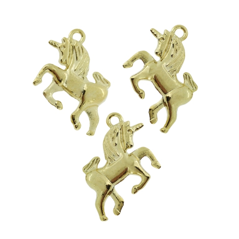 METAL BEADS - PENDANT - UNICORN 01 - 17x23x4mm GOLD - 5pcs. Hole-1.8mm