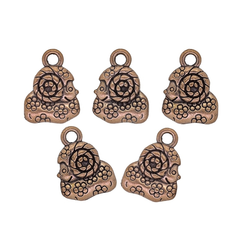 METAL BEADS - PENDANT - RAM WITH FLOWERS 01 - 10.5x14x3.5mm ANTIQUE BRASS - 10pcs. Hole-2.0mm