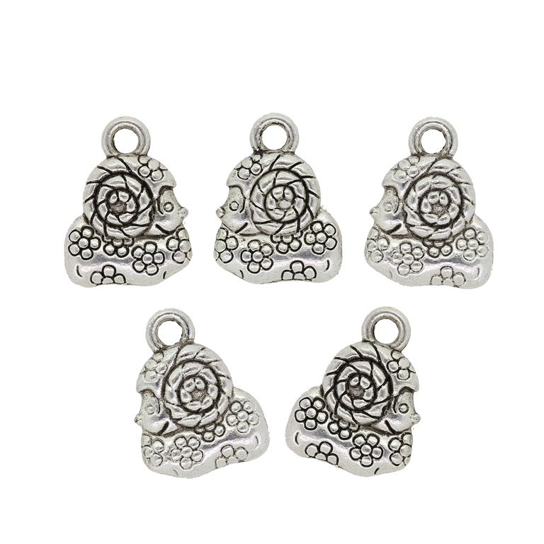 METAL BEADS - PENDANT - RAM WITH FLOWERS 01 - 10.5x14x3.5mm NICKEL - 10pcs. Hole-2.0mm