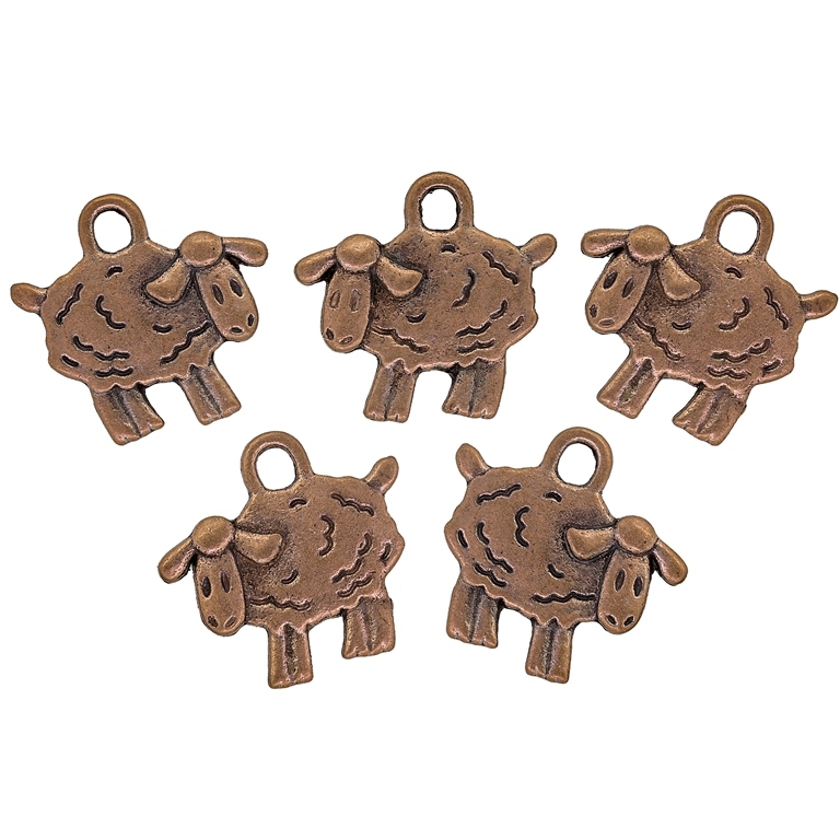 METAL BEADS - PENDANT - SHEEP 01 - 15x14.5x1.8mm ANTIQUE BRASS - 10pcs. Hole-2.2mm