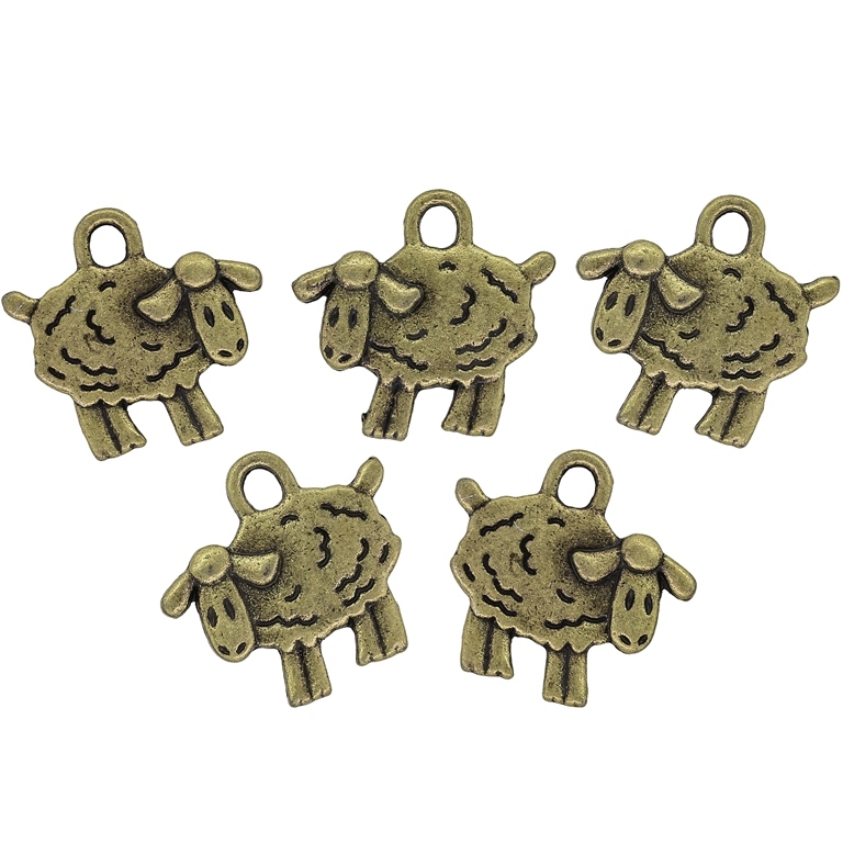 METAL BEADS - PENDANT - SHEEP 01 - 15x14.5x1.8mm ANTIQUE BRONZE - 10pcs. Hole-2.2mm