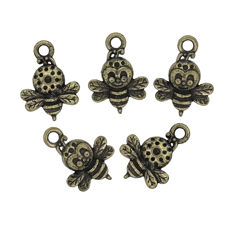 METAL BEADS - PENDANT - BEE 01 - 12x16x4mm ANTIQUE BRONZE - PACKAGE 100pcs. Hole-2.0mm