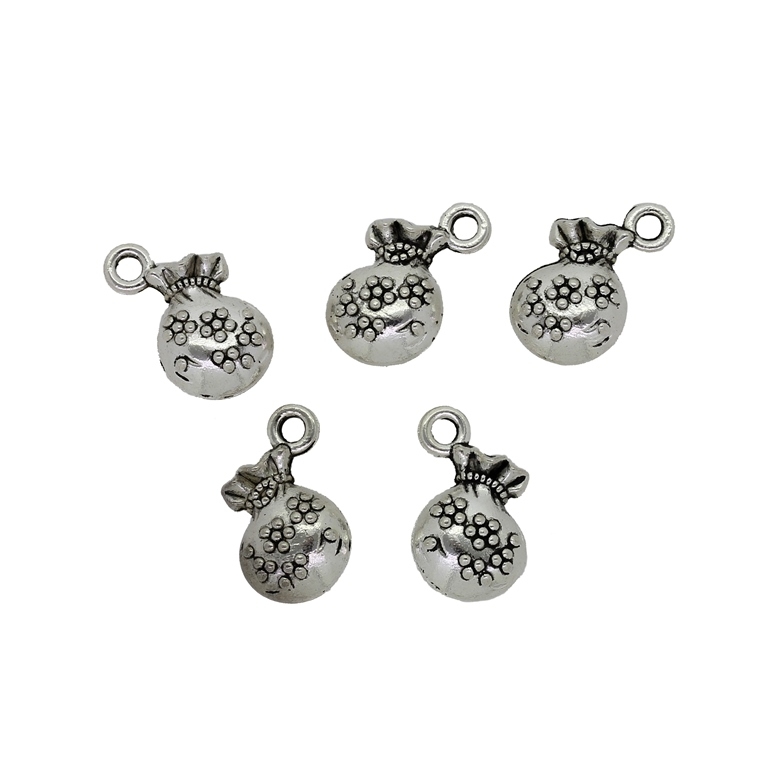 METAL BEADS - PENDANT - BAG OF FLOWERS - 9x16x6mm NICKEL - 10pcs. Hole-2.0mm