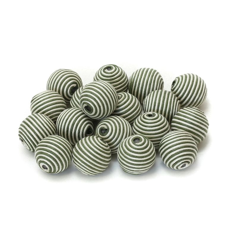 BALL WITH THREAD - COTTON - 24mm ECRU-GREEN (DARK) - PACKAGE 50pcs. Hole-3.5mm