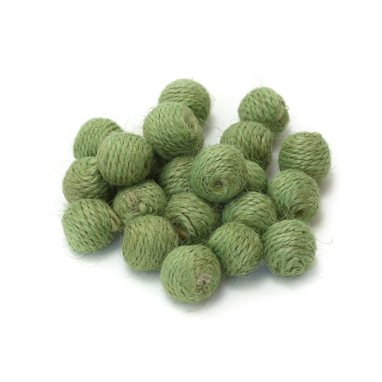 BALL WITH THREAD - JUTE - 18mm GREEN (LIGHT) - PACKAGE 50pcs. Hole-3.5mm