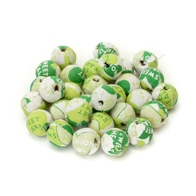 BALL WITH FABRIC - 18mm WHITE-GREEN - 50pcs. Hole-3.5mm