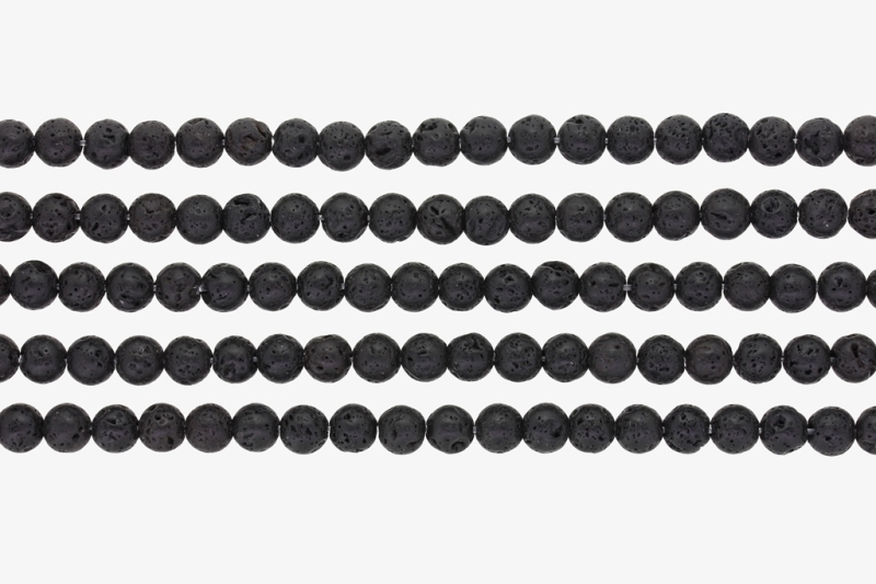 NATURAL STONE BEADS - LAVA STONE BLACK - 6mm - PACKAGE (5x64pcs.) Hole-1.0mm