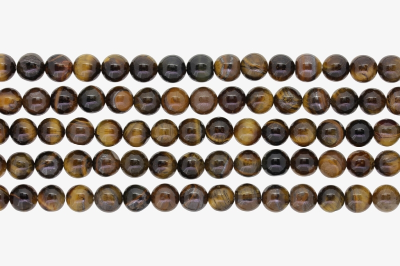 NATURAL STONE BEADS - TIGER'S EYE - 8mm - PACKAGE (5x48pcs.) Hole-1.6mm