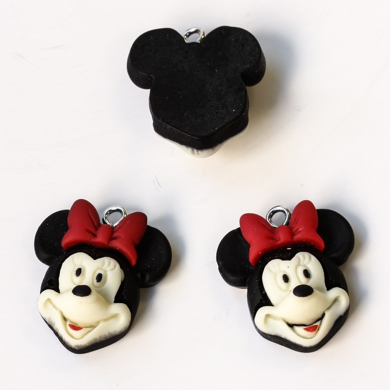 PLASTIC BEADS - RESIN 3D - PENDANTS - MINNIE MOUSE 02 - 21x24x10mm BLACK AND ECRU - 2pcs. Hole-2.2mm