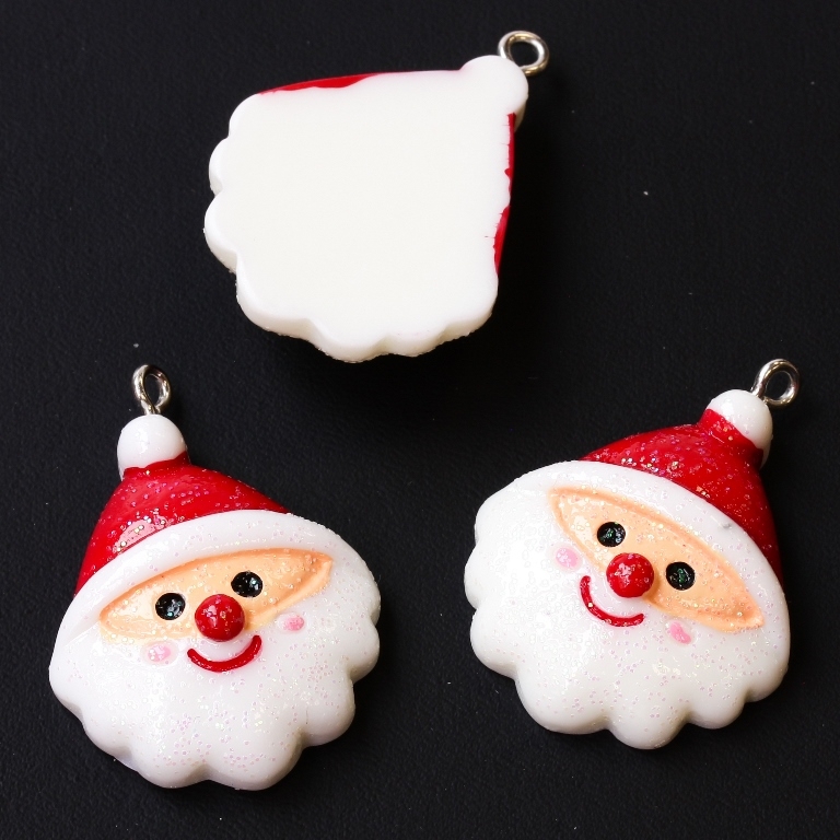 PLASTIC BEADS - RESIN 3D - PENDANTS - SANTA CLAUS 01 - 25x33x9mm WHITE-ORANGE-RED - 1 pc. Hole-2.2mm