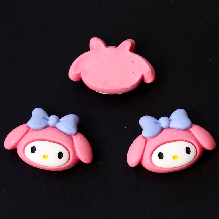 PLASTIC BEADS - RESIN 3D - FOR GLUING - ANIMATED GIRL WITH RIBBON - 28x19x8mm PINK (DARK) AND BLUE - PACKAGE 40pcs.