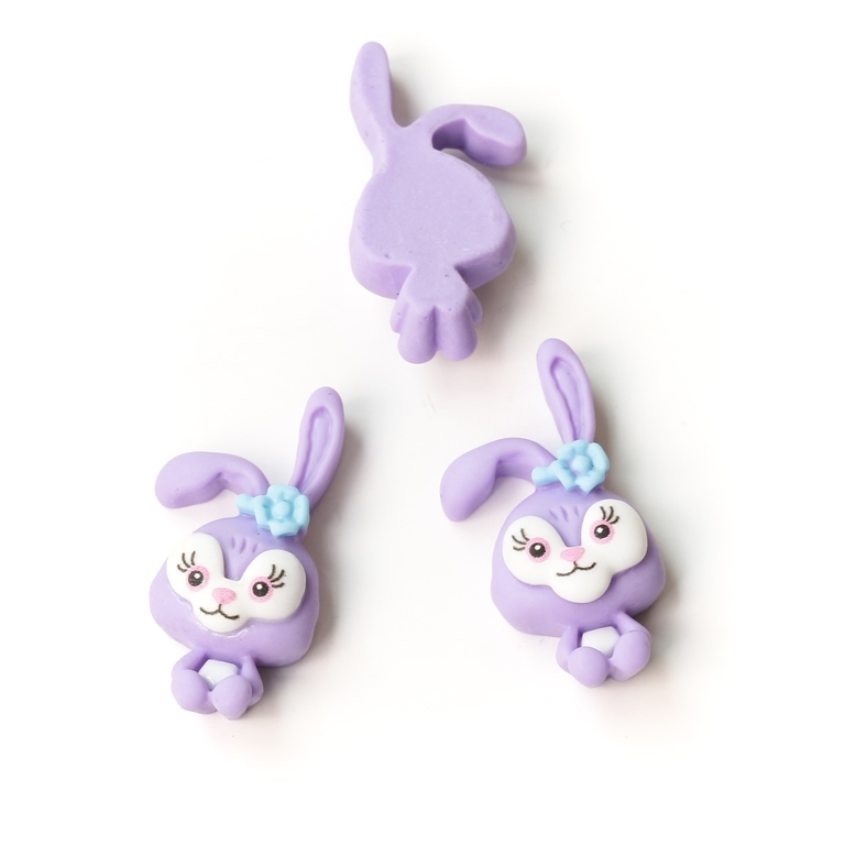 PLASTIC BEADS - RESIN 3D - FOR GLUING - RABBIT 01 - 16x31x8mm PURPLE-WHITE-BLUE - PACKAGE 40pcs.