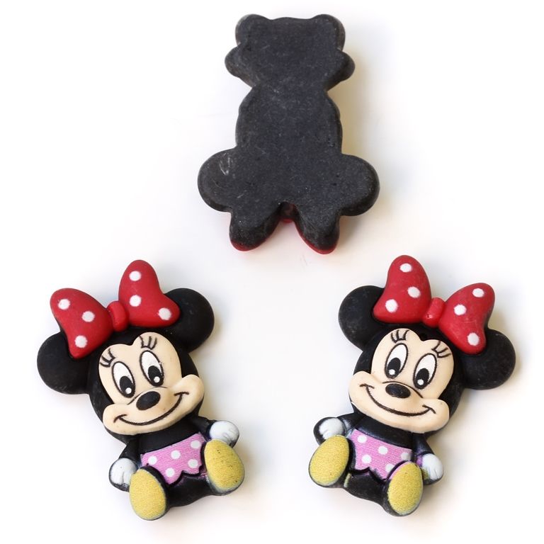 PLASTIC BEADS - RESIN 3D - FOR GLUING - MINNIE MOUSE 03 - 27x38x10mm BLACK-RED-BEIGE (LIGHT) - PACKAGE 20pcs.